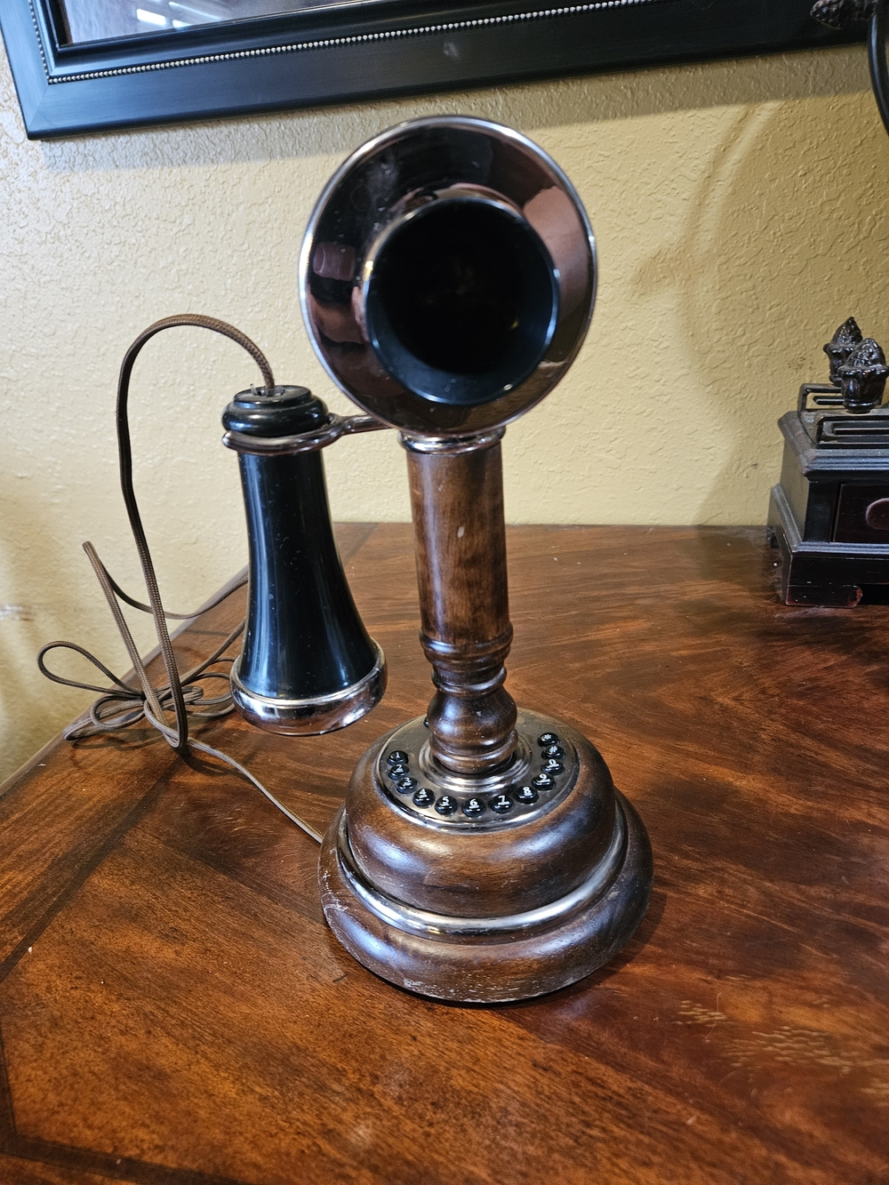 Classic Wood Finish Brown and Black Candlestick Telephone Accent - Unbranded